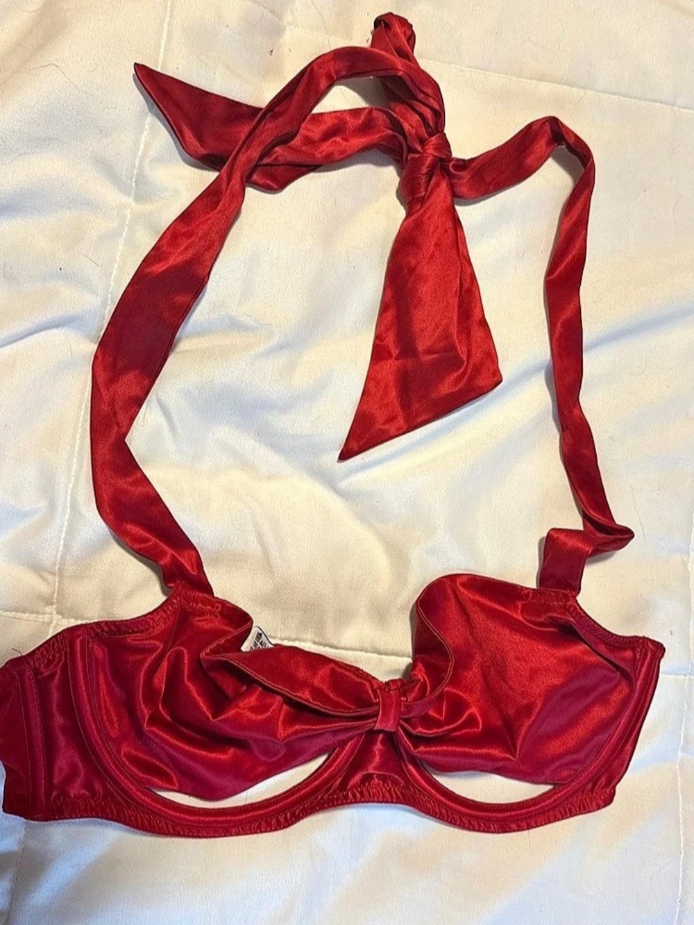 Red Satin-Style Halter Bra Like New